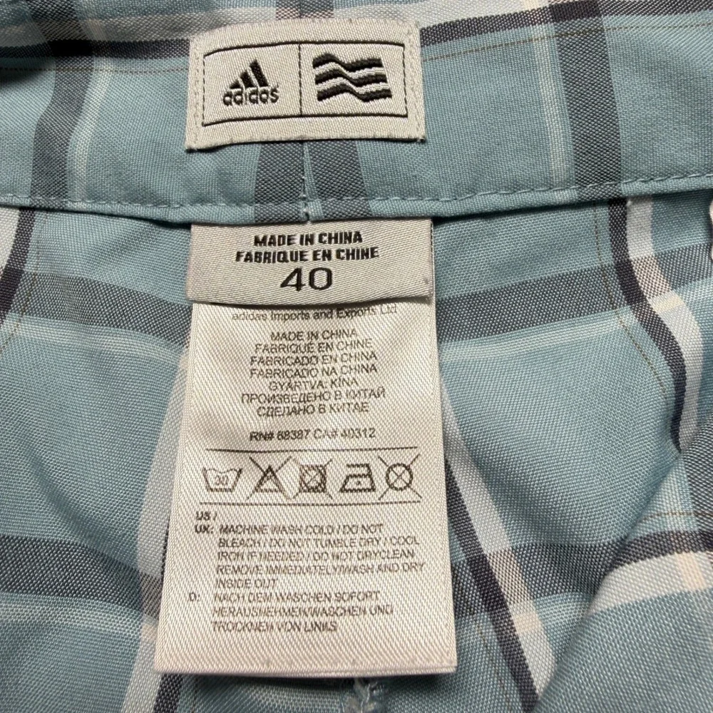 Adidas Golf Shorts Mens 40x11 Blue Plaid Check Flat Front‎ Performance Athletic
